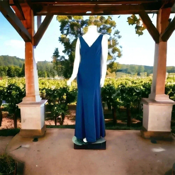 Dessy Collection Vivian Diamond Midnight Blue Formal Gown Cocktail Dress Prom 6 - Picture 2 of 7